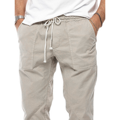 Lightweight men's linen blend joggers, relaxed fit summer pants, breathable for warm weather fashion.