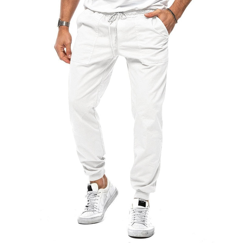 Versatile men's relaxed fit linen blend joggers; great for casual wear, loungewear, or summer fashion.
