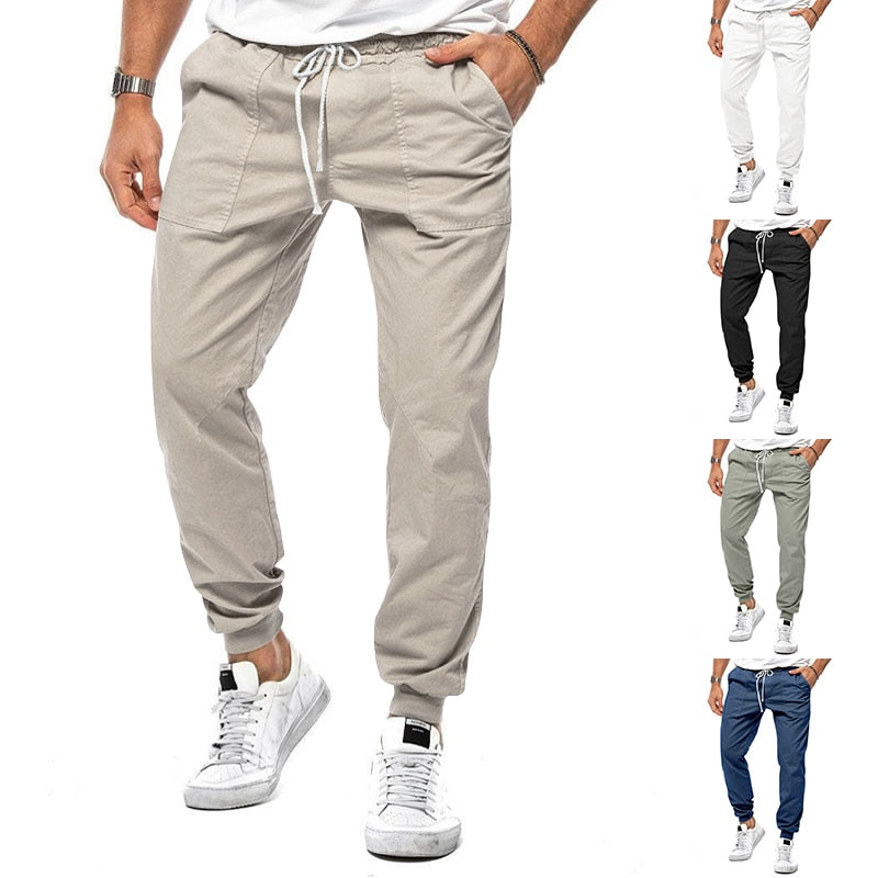 Ultimate comfort in men's relaxed fit linen blend joggers; stretch bottoms perfect for summer loungewear.