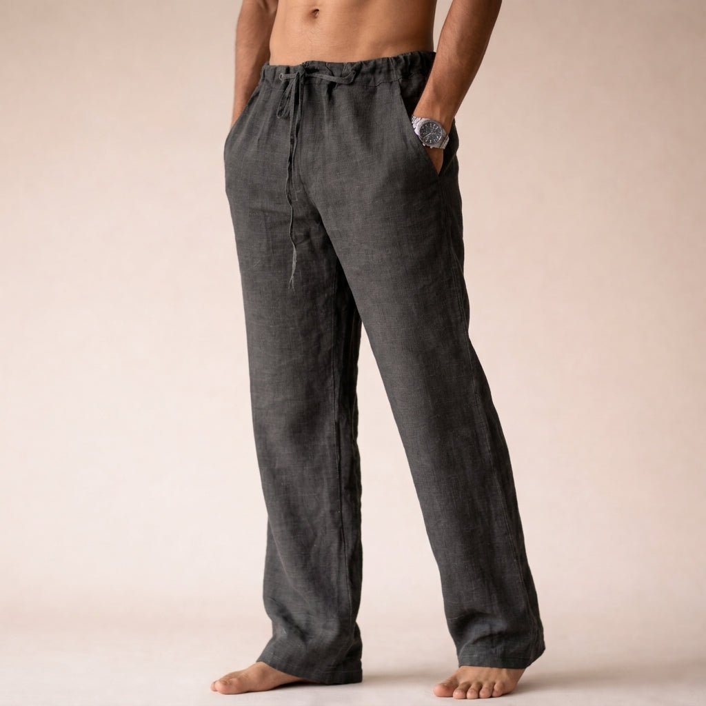 Men's relaxed linen drawstring trousers, a comfortable & casual choice for summer and everyday.