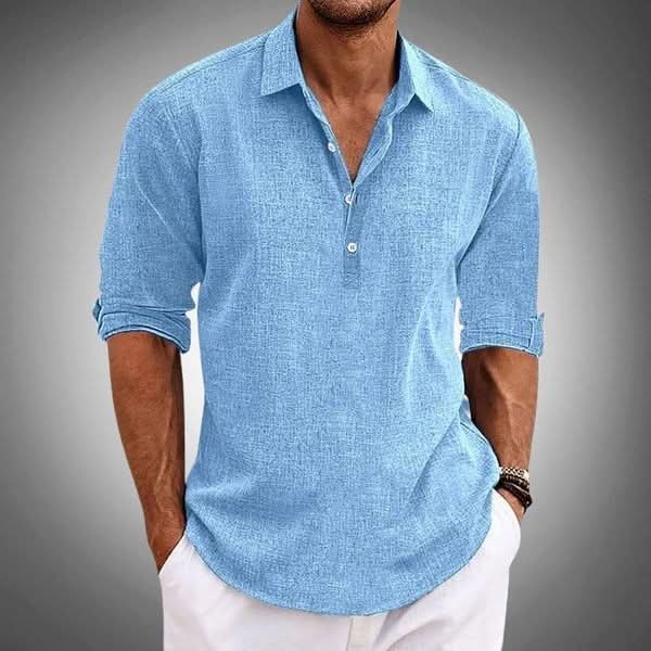 Men's relaxed fit long sleeve Henley shirt for casual comfort and everyday wear.