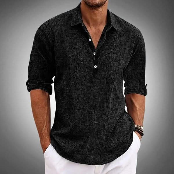 Comfortable men's long sleeve Henley top with relaxed fit, perfect for casual spring fashion.