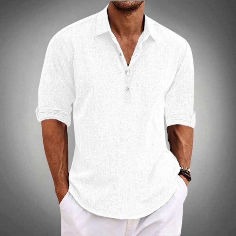 Men's casual long sleeve Henley shirt, relaxed fit, designed for all-day comfort and versatile wear.