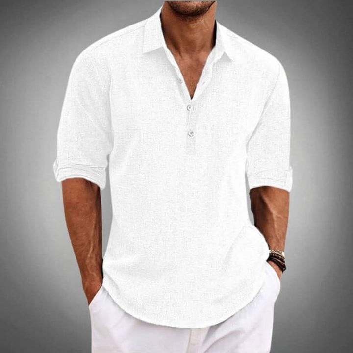 Men's casual long sleeve Henley shirt, relaxed fit, designed for all-day comfort and versatile wear.