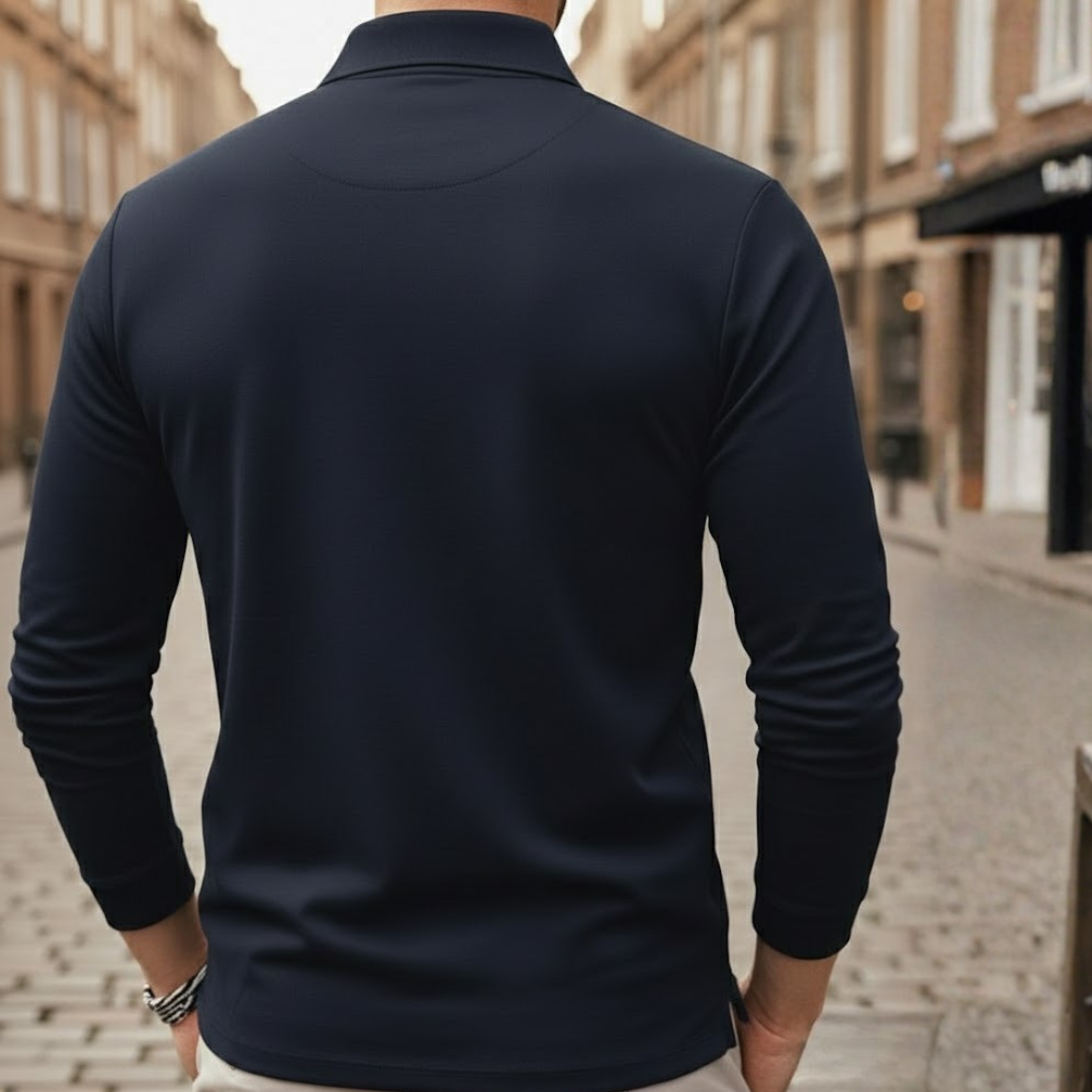 Men's casual long sleeve polo top, solid color and relaxed fit for ultimate comfort and style.