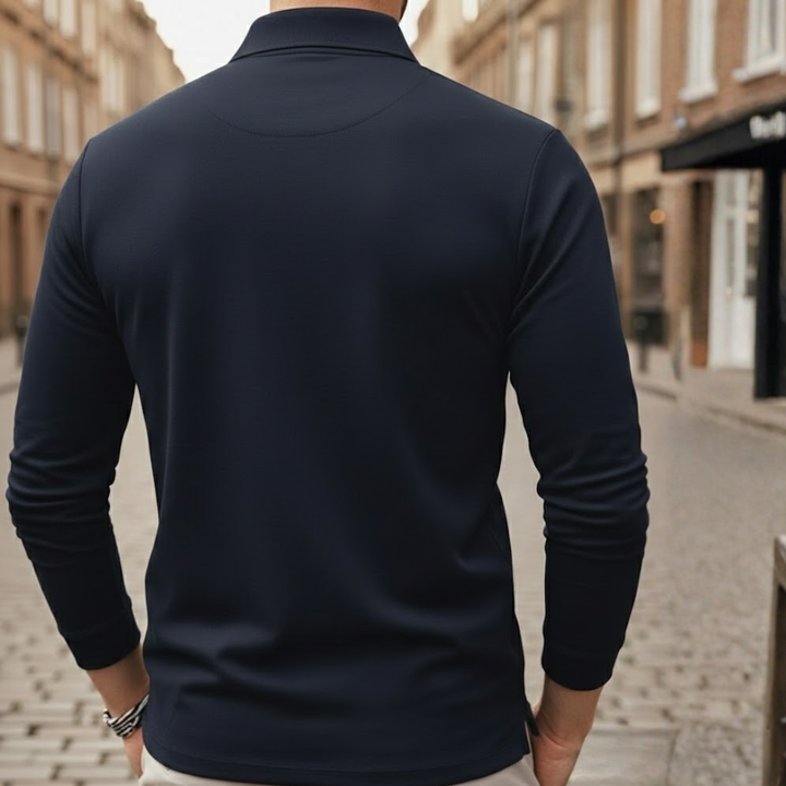 Men's casual long sleeve polo top, solid color and relaxed fit for ultimate comfort and style.