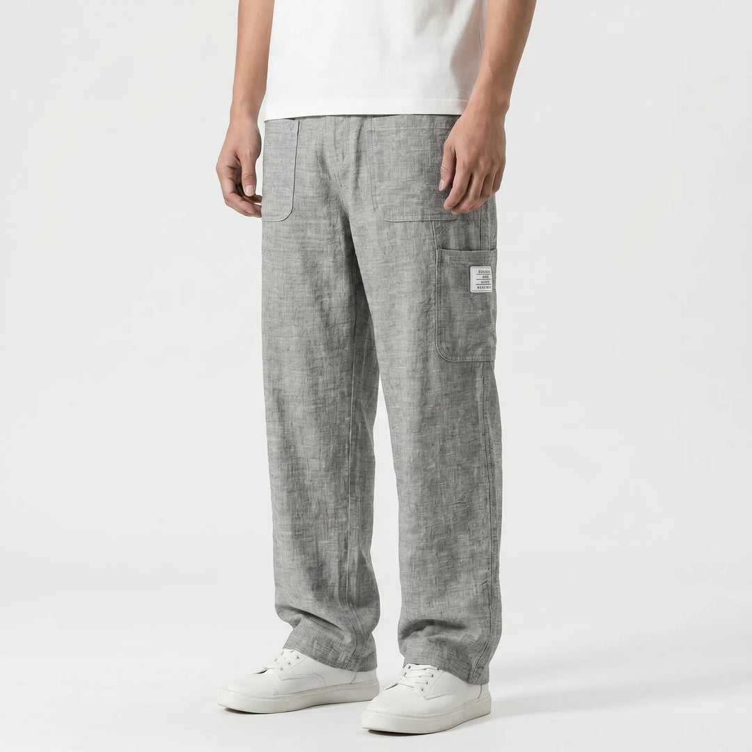 Men's relaxed fit loose straight-leg casual pants. Comfortable design with drawstring waist for everyday fashion.