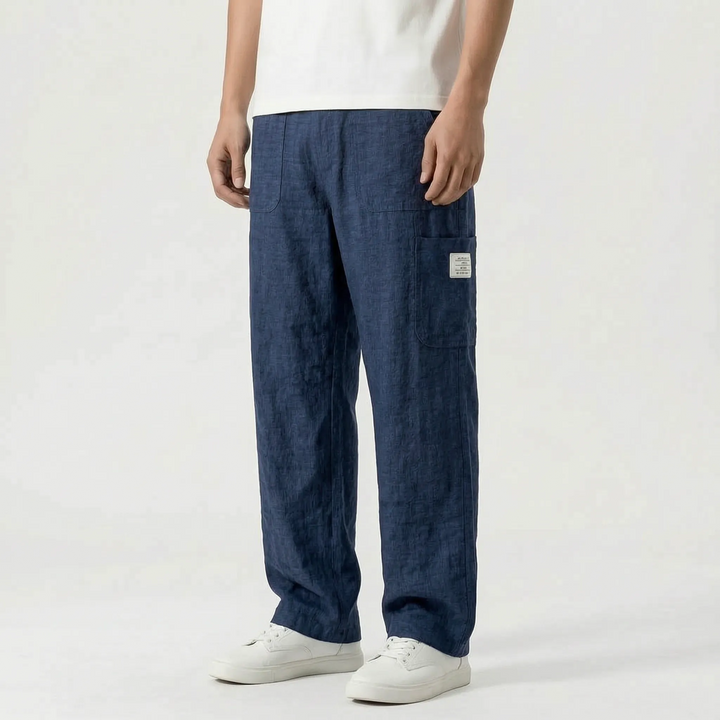 Men's comfortable relaxed fit straight-leg cargo pants. Loose casual style, drawstring waist, great for streetwear.