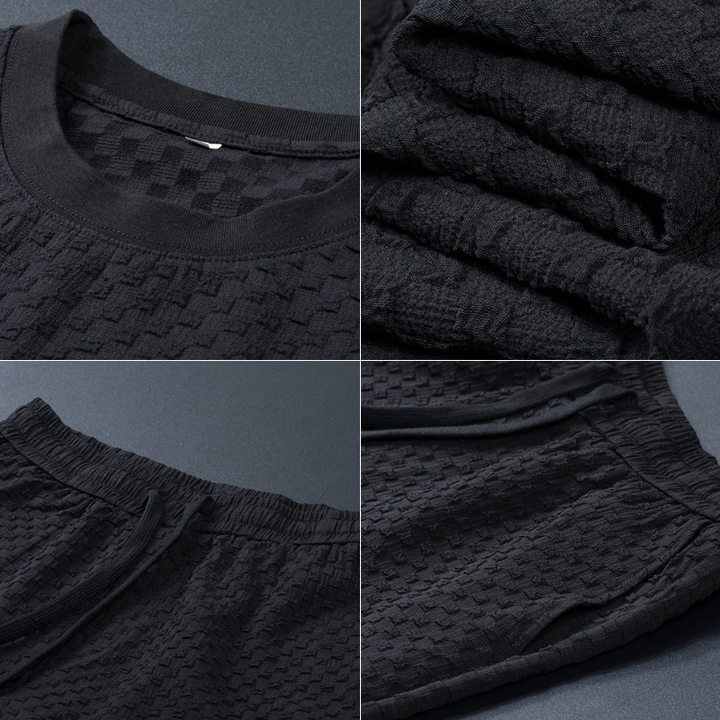 Man in a comfortable men's relaxed fit loungewear set, ideal for cozy evenings and casual daily wear.