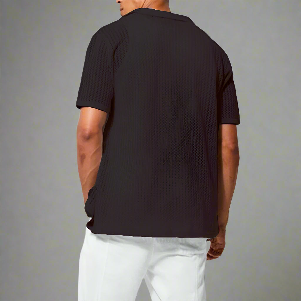 Offshore knit men's button-up shirt, relaxed fit, perfect for casual summer outings.