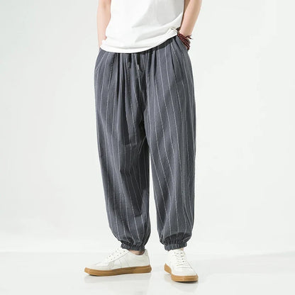 Comfortable men's loose fit pants with elastic cuffs, ideal for loungewear or versatile casual outfits.