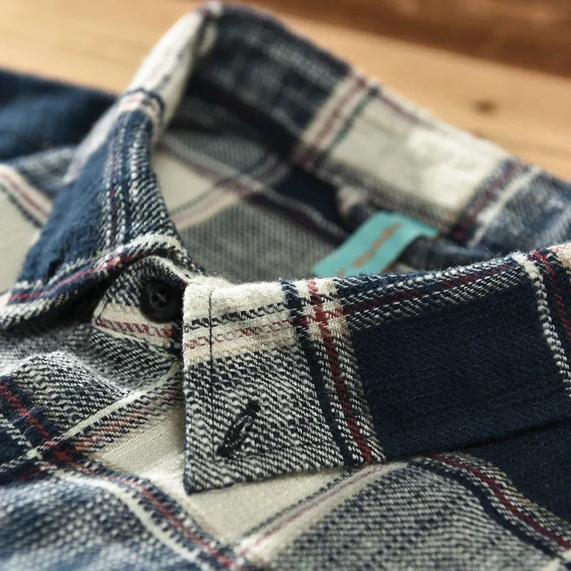 Timeless men's plaid button-down shirt, relaxed fit, a versatile long-sleeve casual top for daily wear.