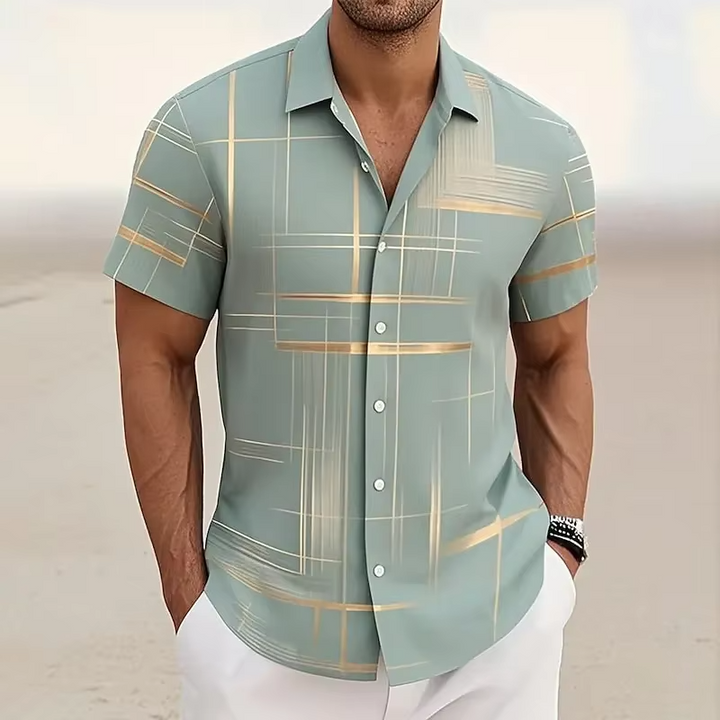 Men's casual geometric print polo shirt, designed for effortless style and a comfortable relaxed fit.