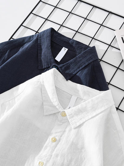 Effortless casual men's popover shirt, relaxed fit long sleeve top, comfortable and stylish for summer fashion.