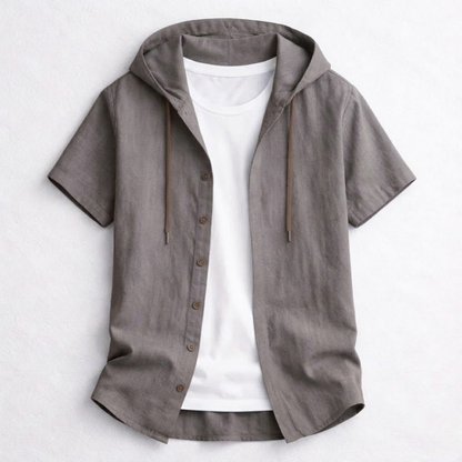 Comfortable men's relaxed fit hoodie shirt, ideal for layering or solo wear in any season.