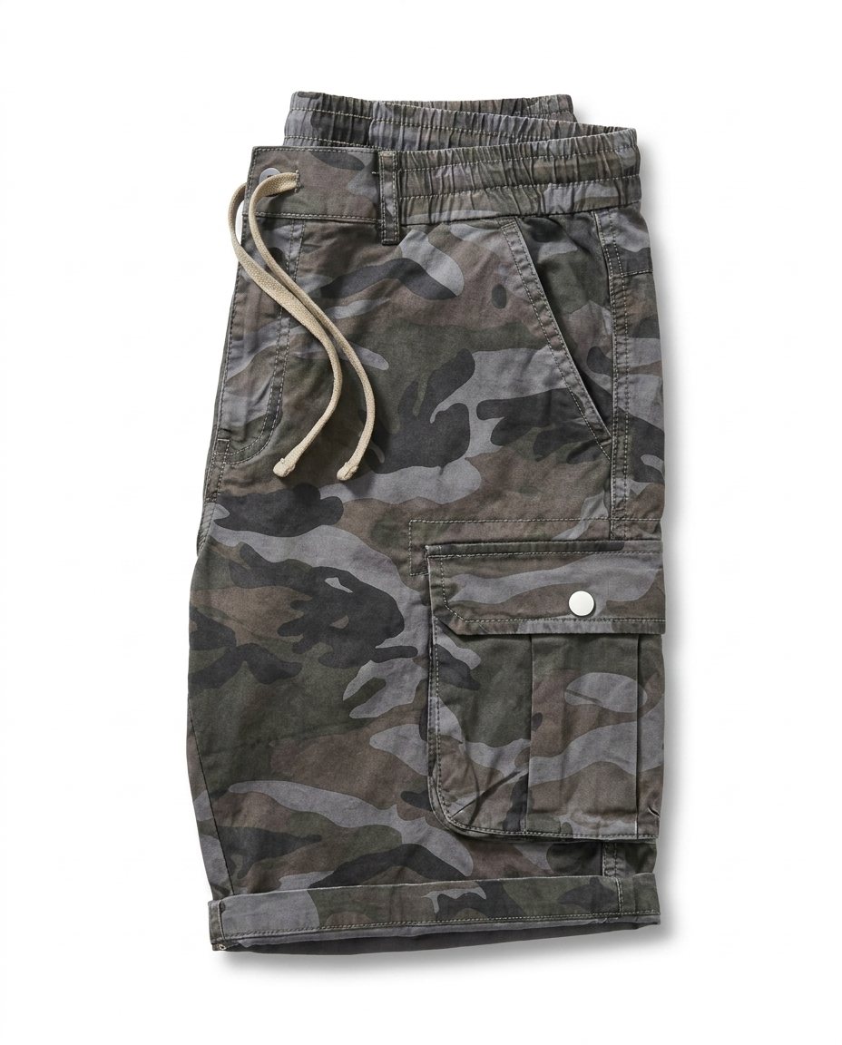 Mens fashion cargo shorts, relaxed fit & comfortable cotton blend, ideal utility shorts for warm weather outfits.