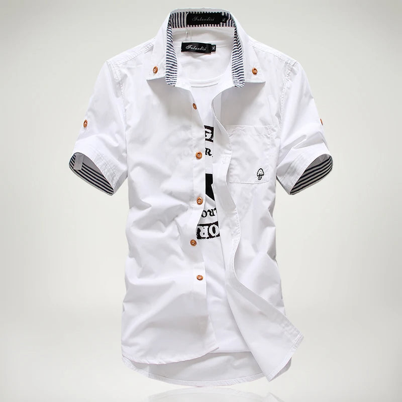 Men's relaxed fit short sleeve button-up shirt, a versatile and stylish cotton top for summer.