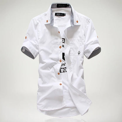 Men's relaxed fit short sleeve button-up shirt, a versatile and stylish cotton top for summer.