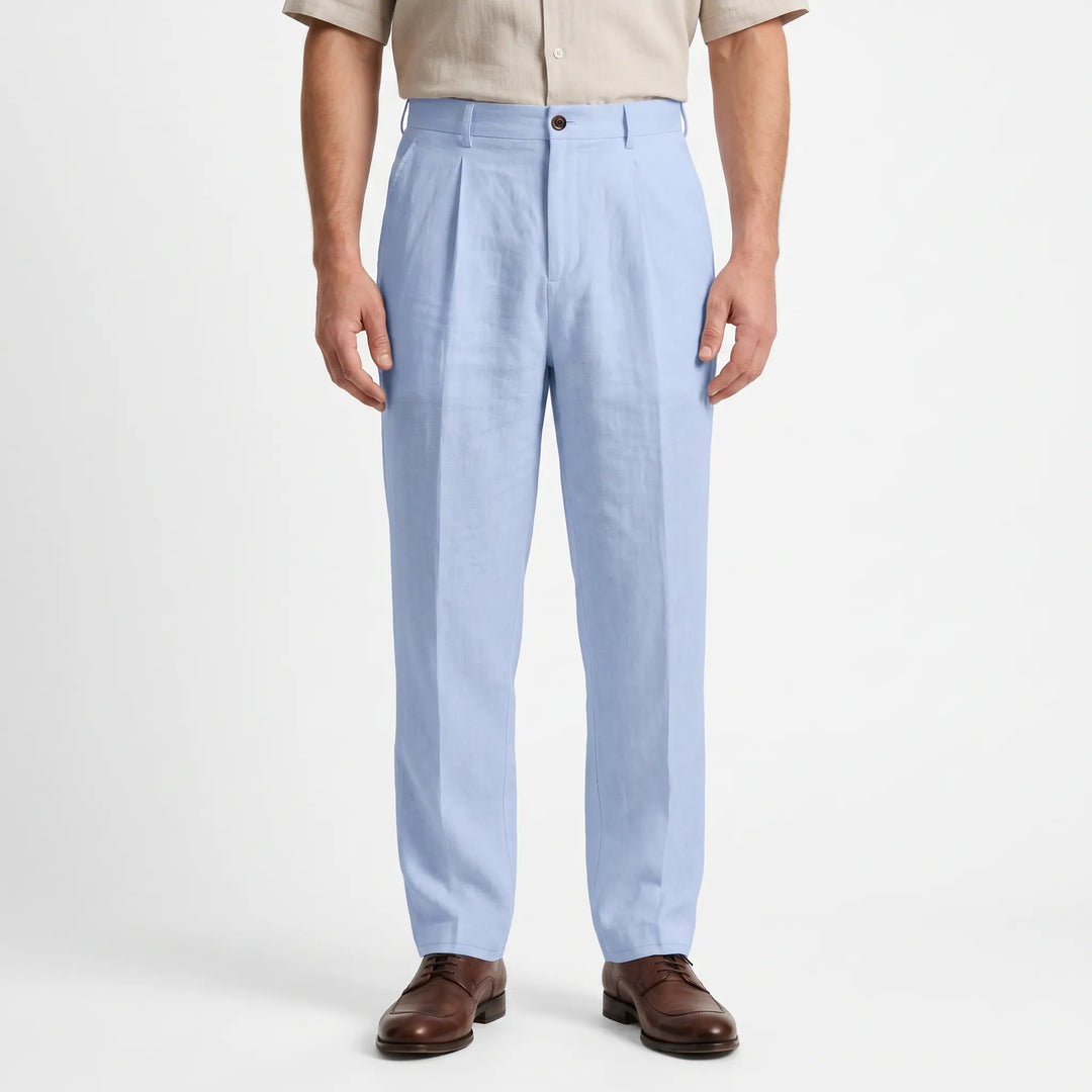 Versatile men's straight leg trousers styled for a smart casual outfit, great for work or weekend.