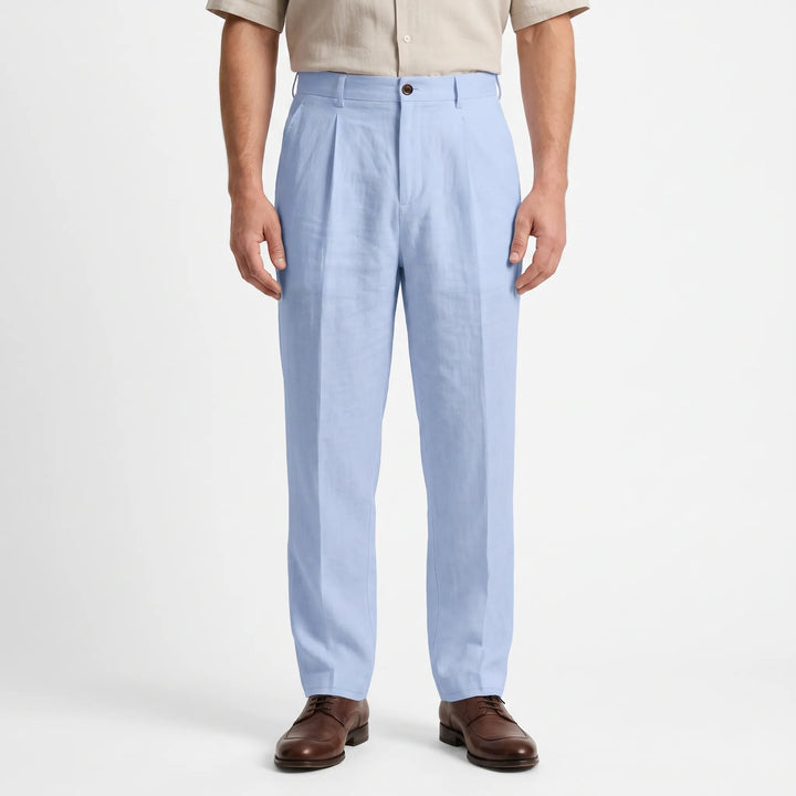Versatile men's straight leg trousers styled for a smart casual outfit, great for work or weekend.