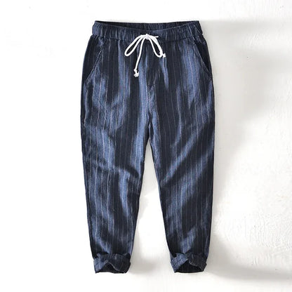Men's relaxed fit striped pants in versatile khaki, perfect for effortless comfort & everyday casual style.