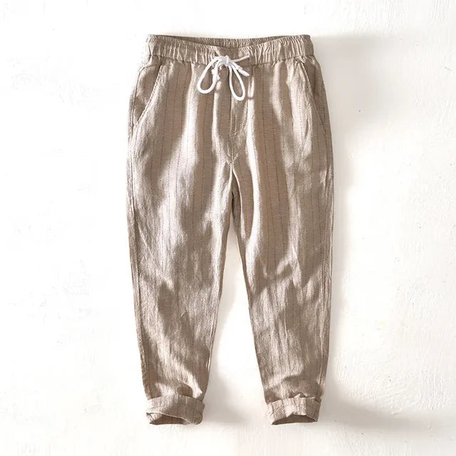 Stylish men's striped casual pants, relaxed fit for versatile everyday wear & effortless summer fashion.