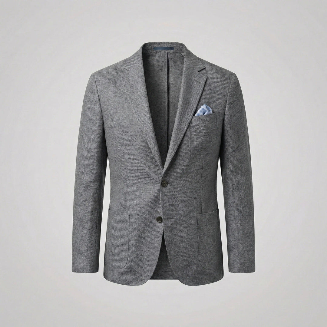 Back view of a breathable men's relaxed fit summer jacket, perfect for casual layering.