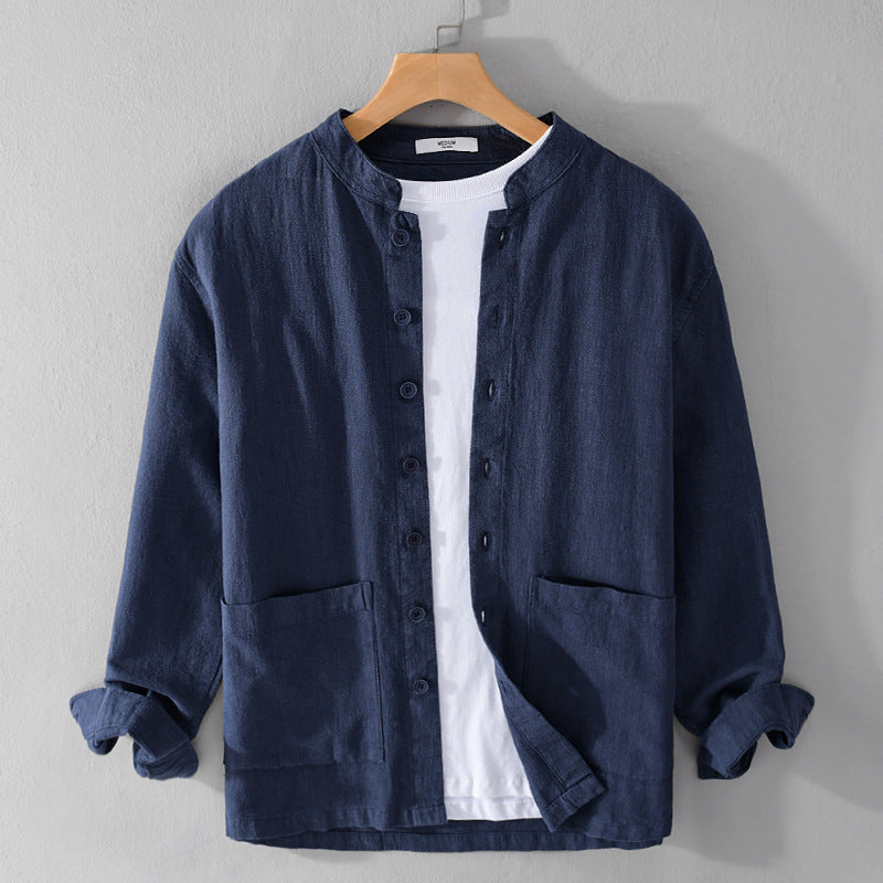 Casual men's textured button-up shirt, relaxed fit, long sleeve. Perfect summer shirt for everyday comfort.