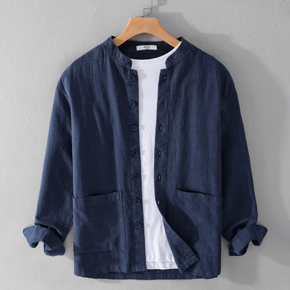 Casual men's textured button-up shirt, relaxed fit, long sleeve. Perfect summer shirt for everyday comfort.