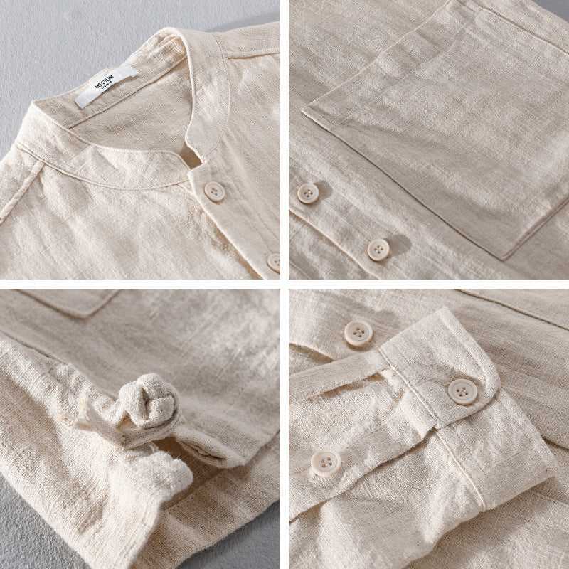 Stylish men's relaxed fit textured button-up shirt. Long sleeve casual top for summer and everyday wear.