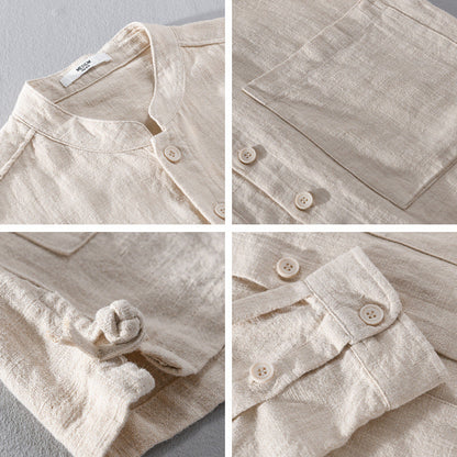 Stylish men's relaxed fit textured button-up shirt. Long sleeve casual top for summer and everyday wear.