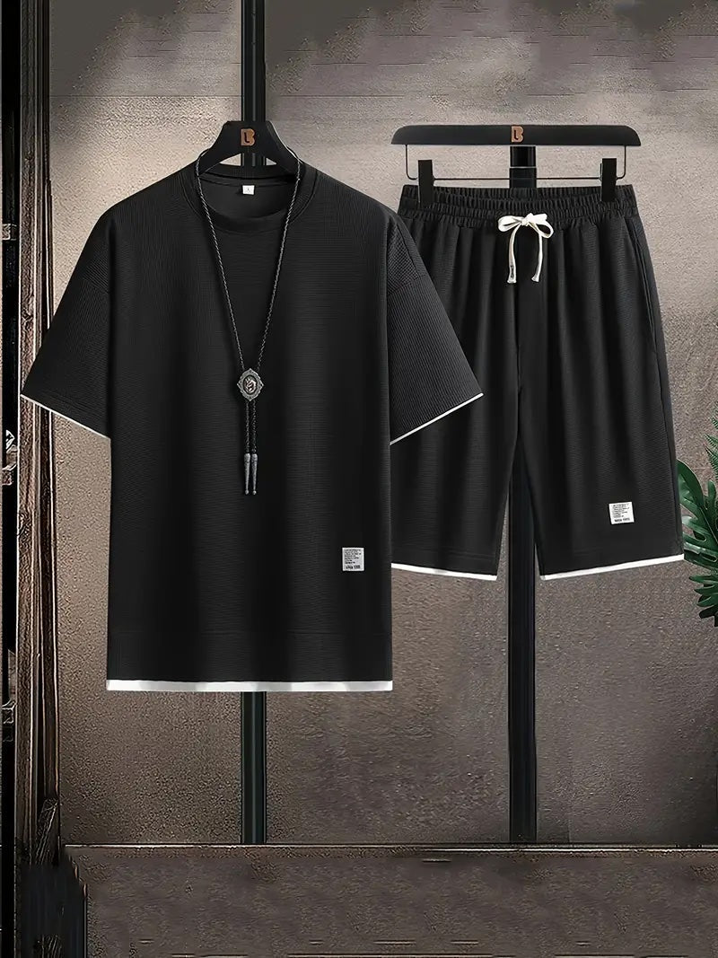 Casual men's two-piece lounge set. Relaxed fit t-shirt & shorts. Great for home or relaxed everyday style.