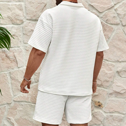Soft waffle knit men's leisure set, perfect for ultimate comfort & relaxed fit everyday wear.