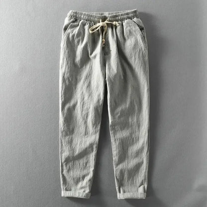 Casual men's relaxed-fit trousers, designed for zen-like comfort and a minimalist fashion statement.