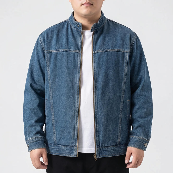 Plus size men's relaxed fit zip-up jacket, a comfortable and stylish casual outerwear option.