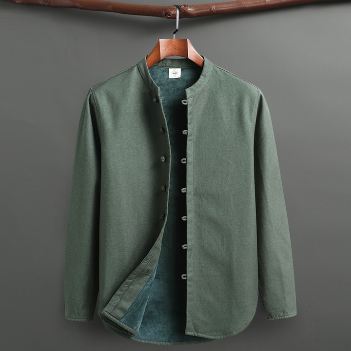 Premium men's relaxed fit Kyoto lounge set, comfortable homewear with stylish mandarin collar.