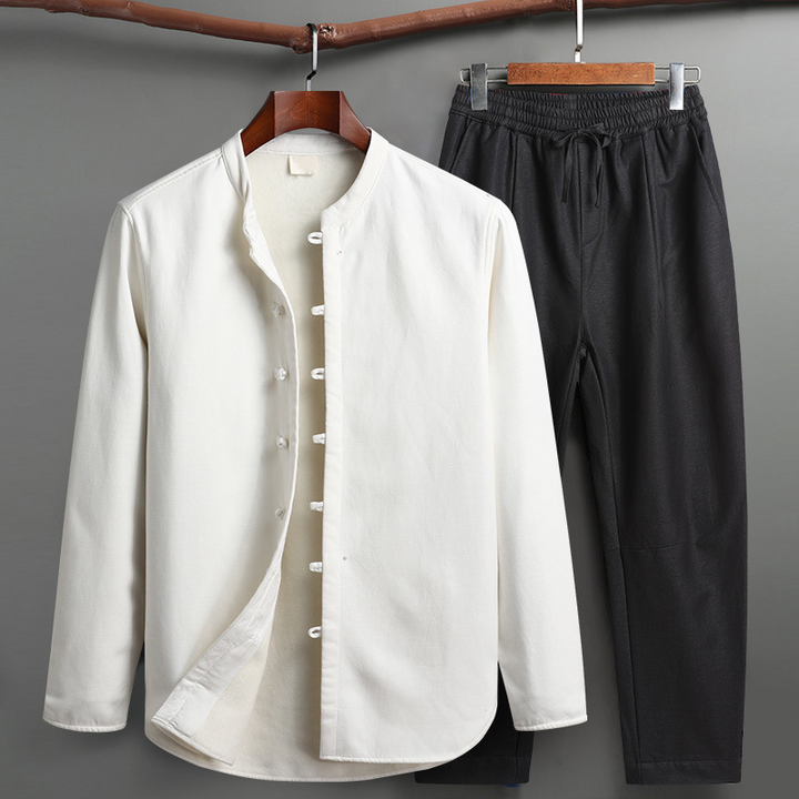 Mandarin collar Kyoto lounge set for men. Comfortable, relaxed fit, ideal for leisure and homewear.