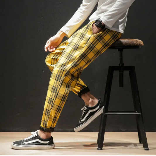 Men's Renegade Plaid Trousers, a modern stylish choice for versatile casual & smart casual looks.