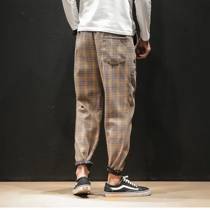 Trendy men's fashion: Renegade Plaid Trousers in a comfortable tapered fit with stretch waist.