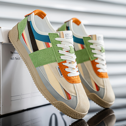 Men's retro athletic sneakers with vibrant colors, perfect for dynamic style & comfort.