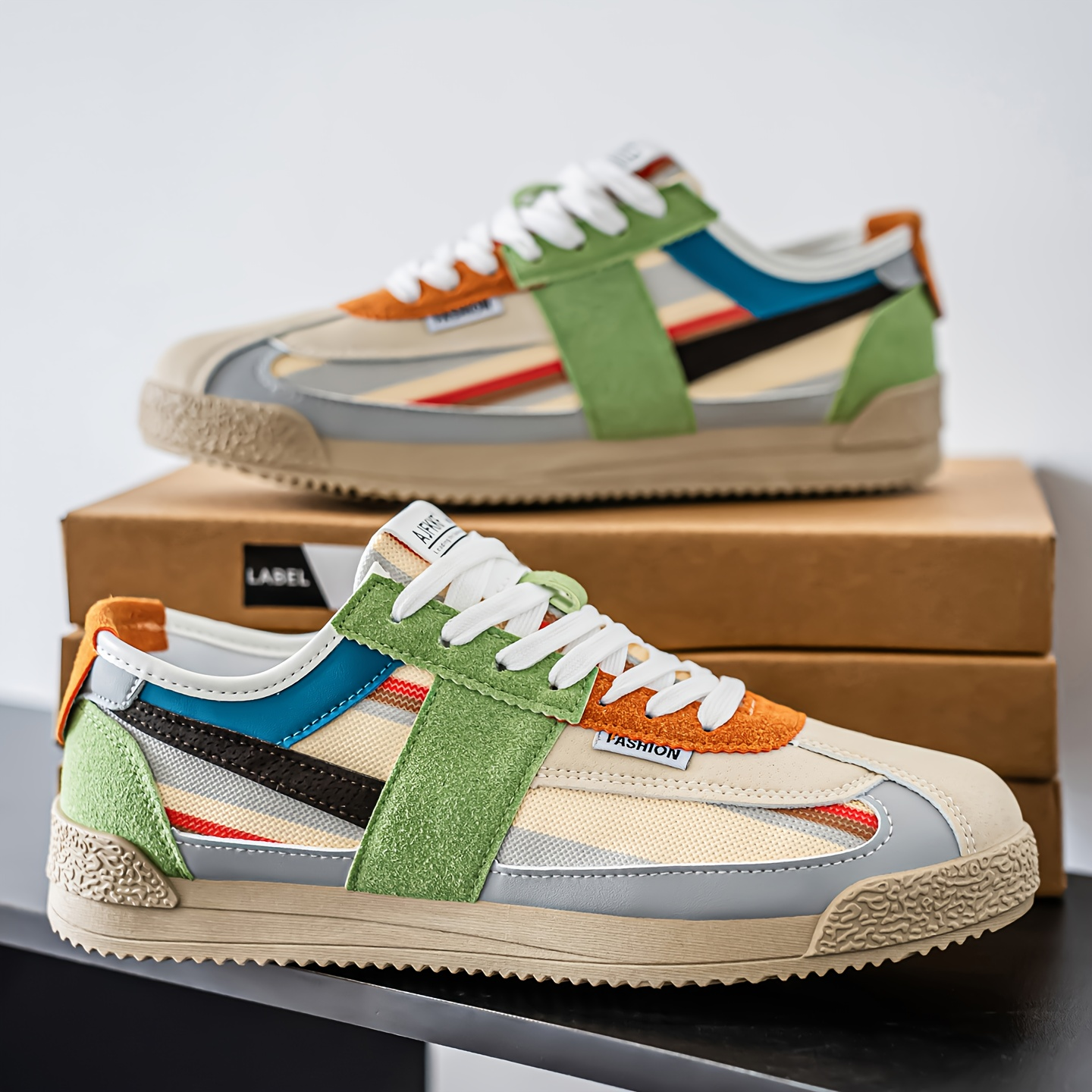 Colorful vintage men's sneakers, combining athletic performance with classic streetwear aesthetics.