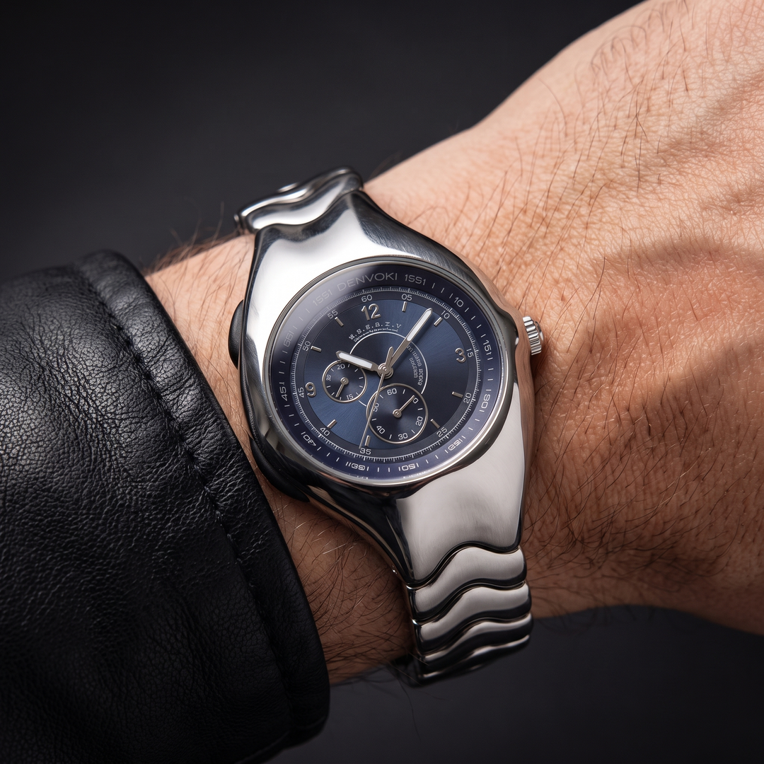Vintage style men's oval face quartz watch, luminous dial & water resistant. Perfect men's fashion accessory.