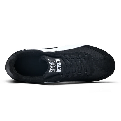 Comfortable men's retro white blue sneakers, timeless design for everyday.