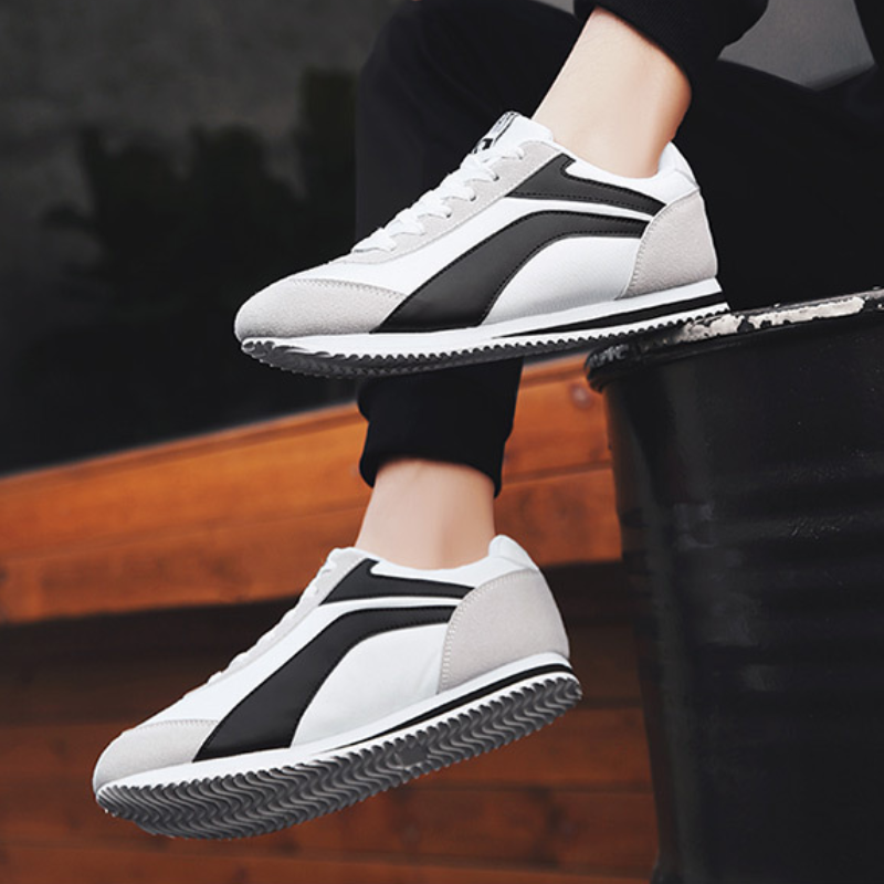 White and blue men's retro sneakers, combining comfort with timeless style.