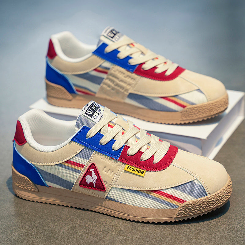 Urban style men's fashion sneakers, comfortable retro 80s track shoes with a grooved sole.