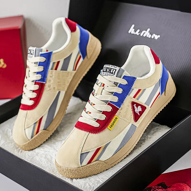 Comfortable men's athletic fashion sneakers, retro 80s style with a dynamic grooved sole.