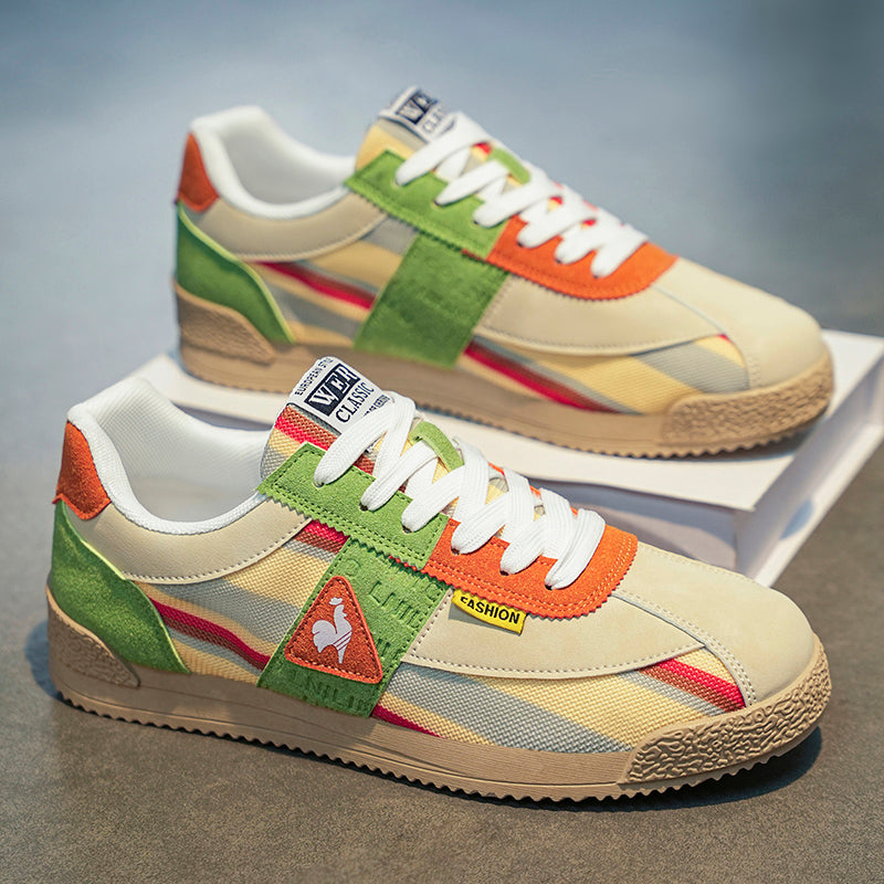 Vibrant retro 80s style men's track sneakers, ideal for urban outfits and streetwear.