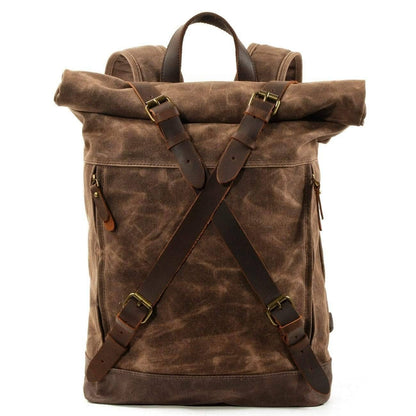 Durable men's cowhide waterproof survival backpack, ideal for hiking & camping