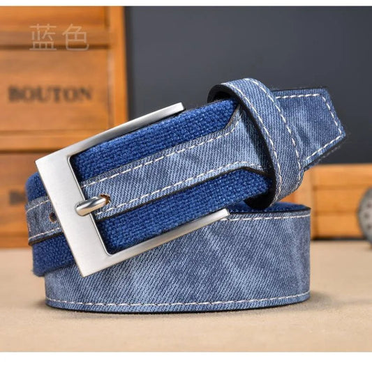 Men's reversible denim-inspired belt with a casual canvas reverse, perfect for versatile everyday style.