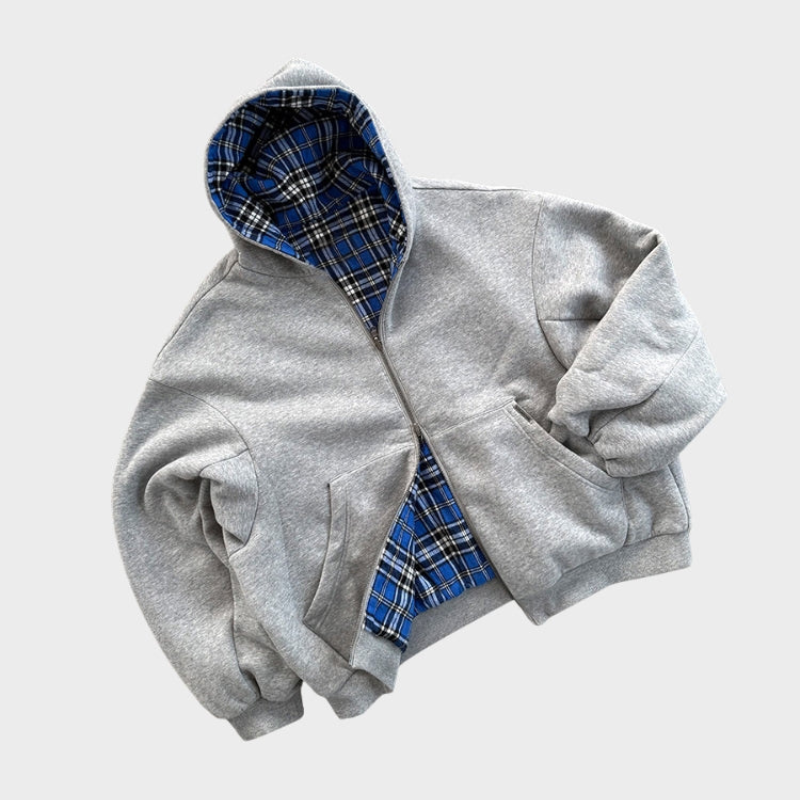 Versatile men's oversized reversible hoodie, perfect for streetwear or casual wear, with a practical zip closure.